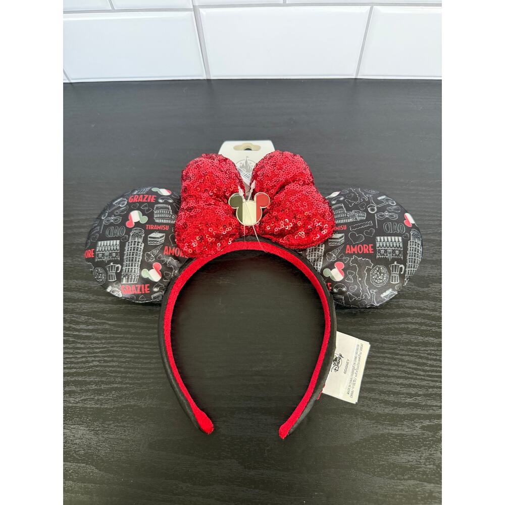 Disney Ear Headband - Epcot Italy Pavilion - Icons Black with Red Bow NWT